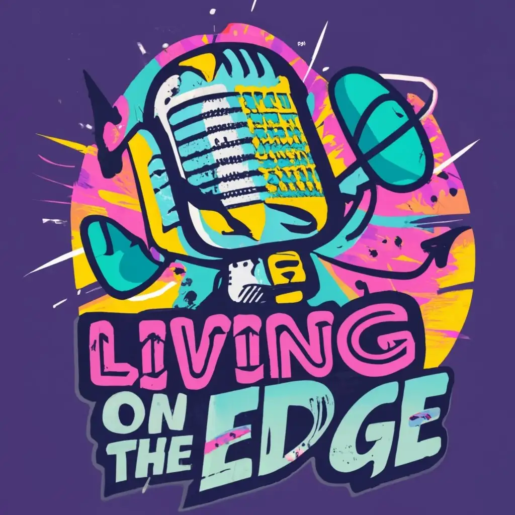 logo, record, graffiti, microphone, with the text "Living on the edge", typography, be used in Events industry