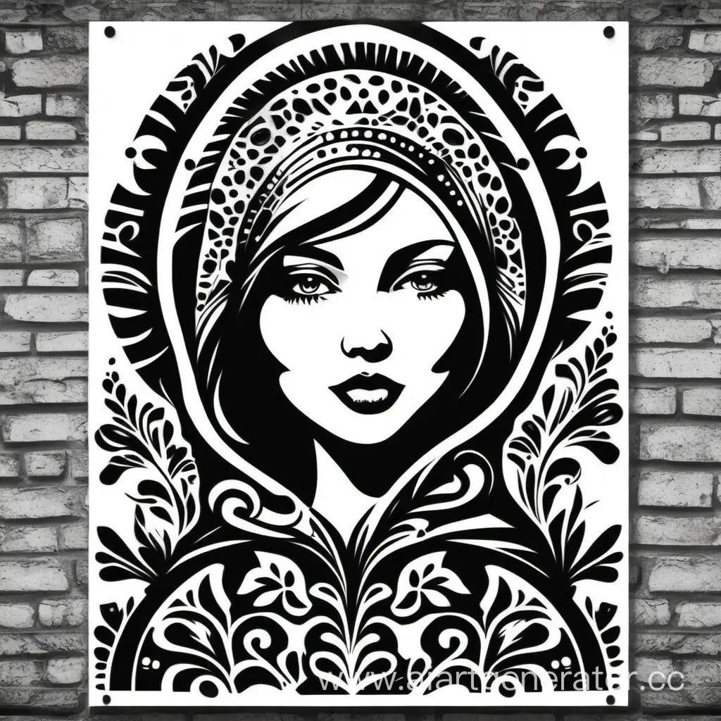Russian-Girl-Black-and-White-Stencil-Art