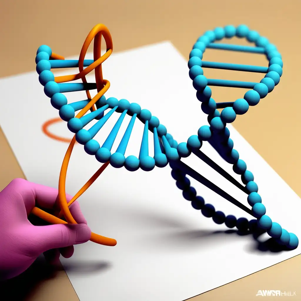 Create a DNA double helix going from left to right and print the letters ARWR underneath it