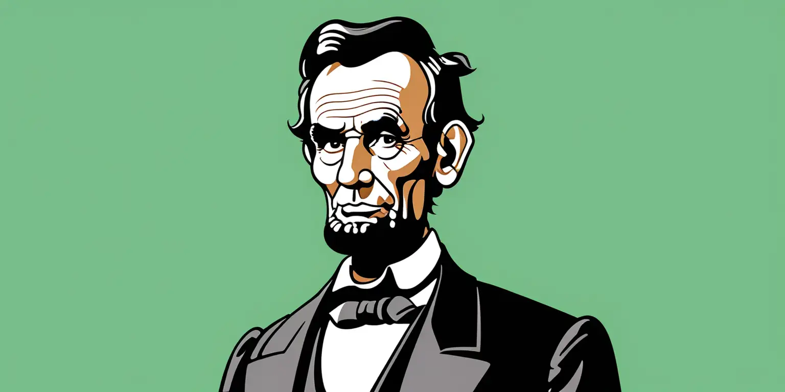 Cartoon Portrait of Abraham Lincoln on a Vibrant Green Background