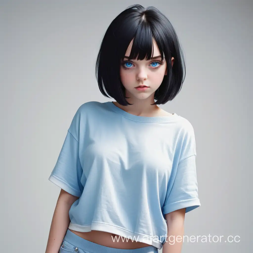 Teenage-Girl-with-Bob-Hairstyle-and-Blue-Eyes-in-Loose-Clothing