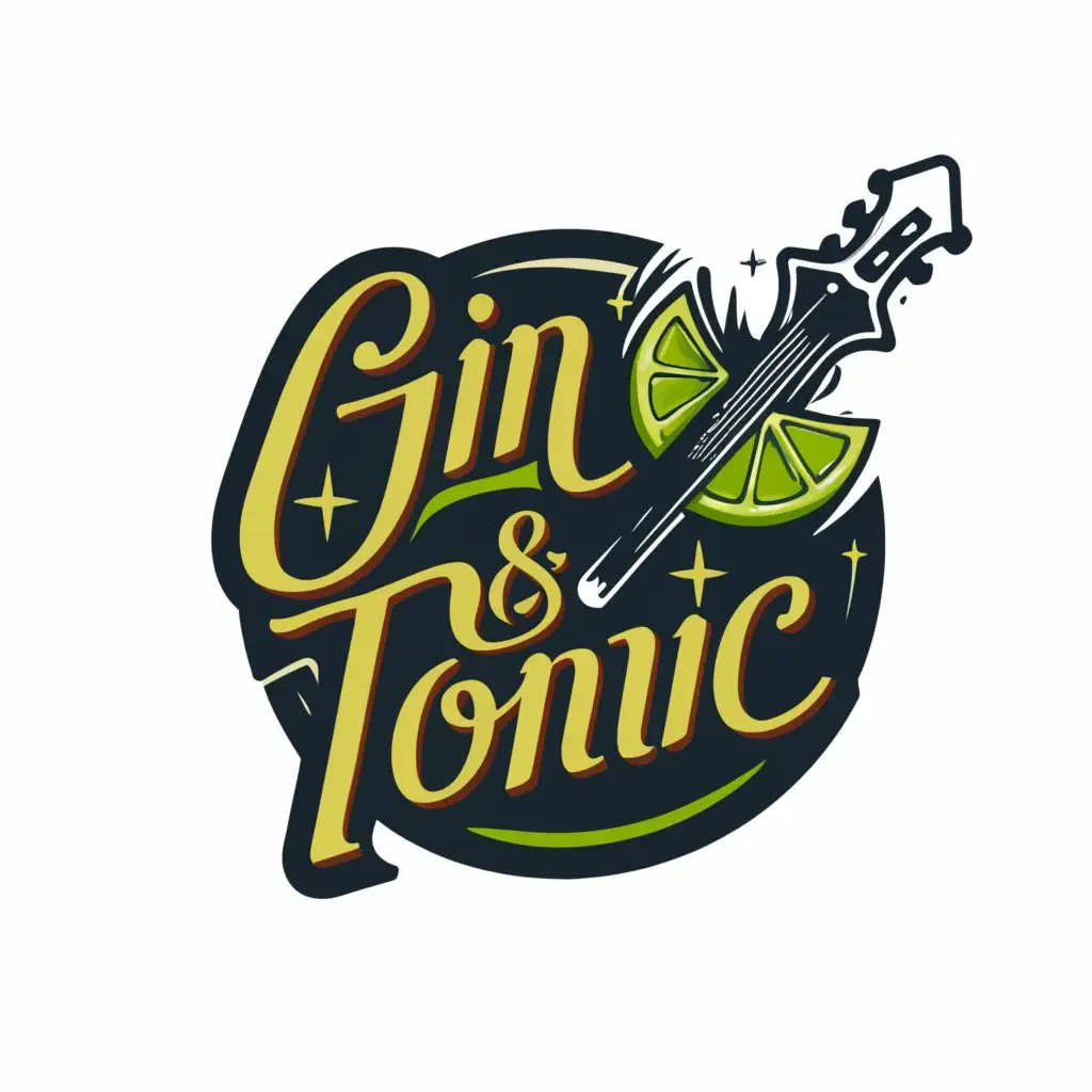 LOGO-Design-For-GIN-AND-TONIC-Vibrant-Lime-Wedge-Electric-Guitar-Emblem-for-Entertainment