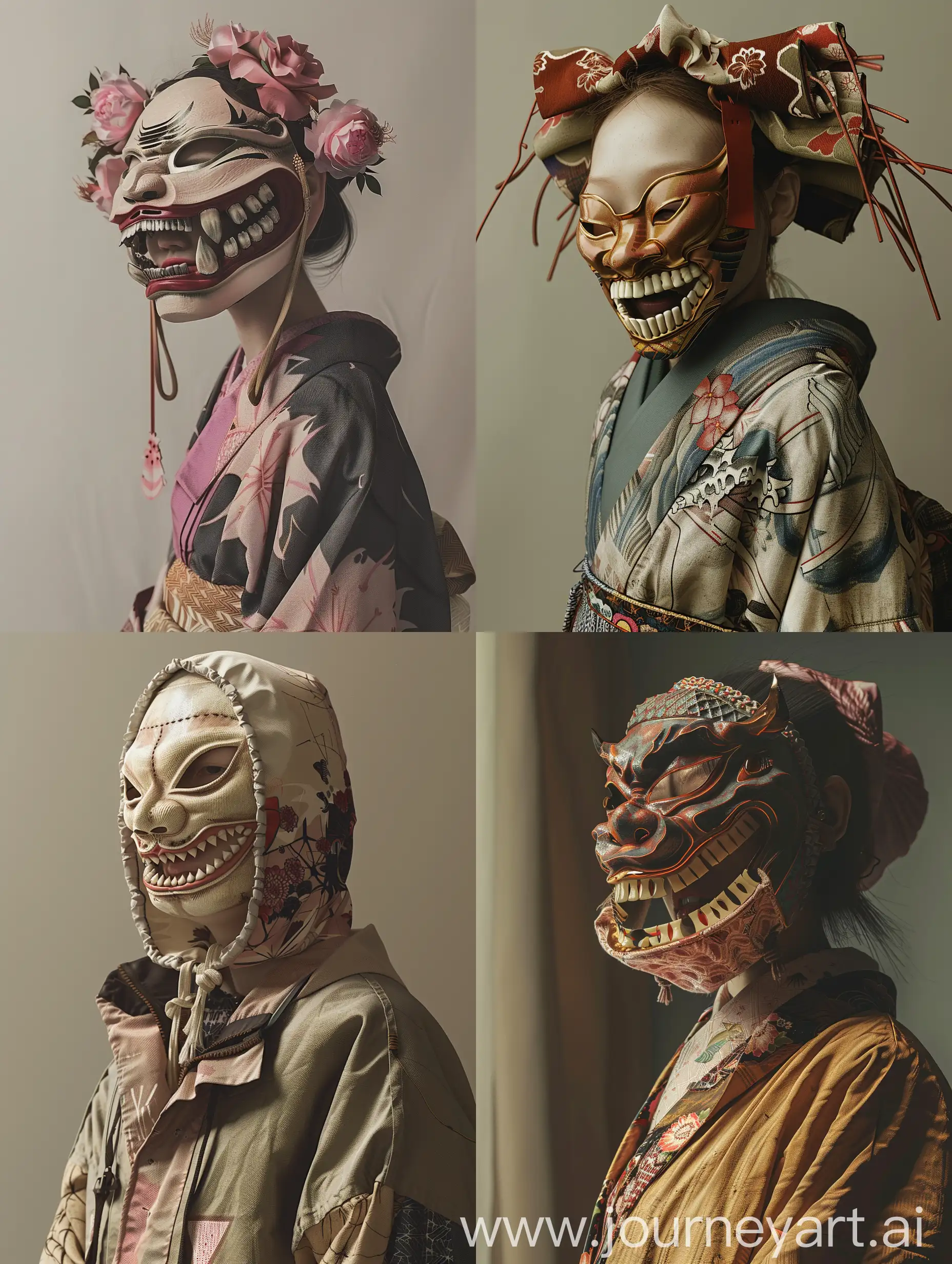 Elegant-Model-in-Traditional-Japanese-Hannya-Mask-with-Streetwear