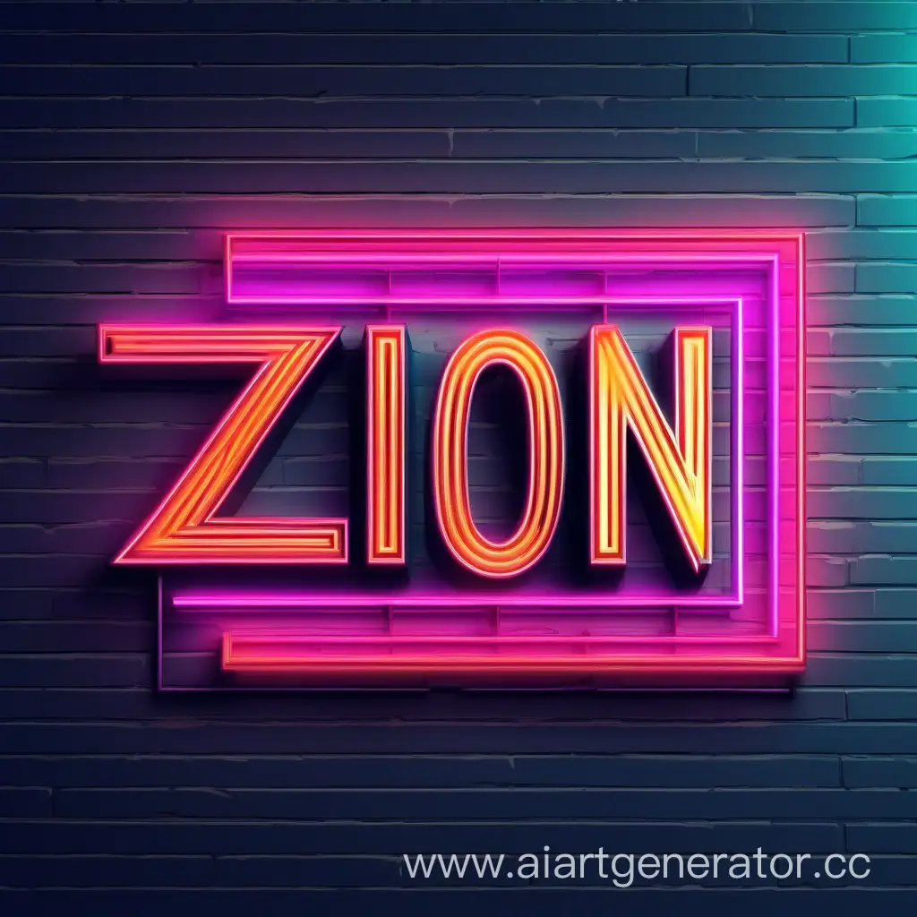 создай картинку с лого для псевдонима Zion с буквами в стиле модерн для заведения, нионовая вывеска

