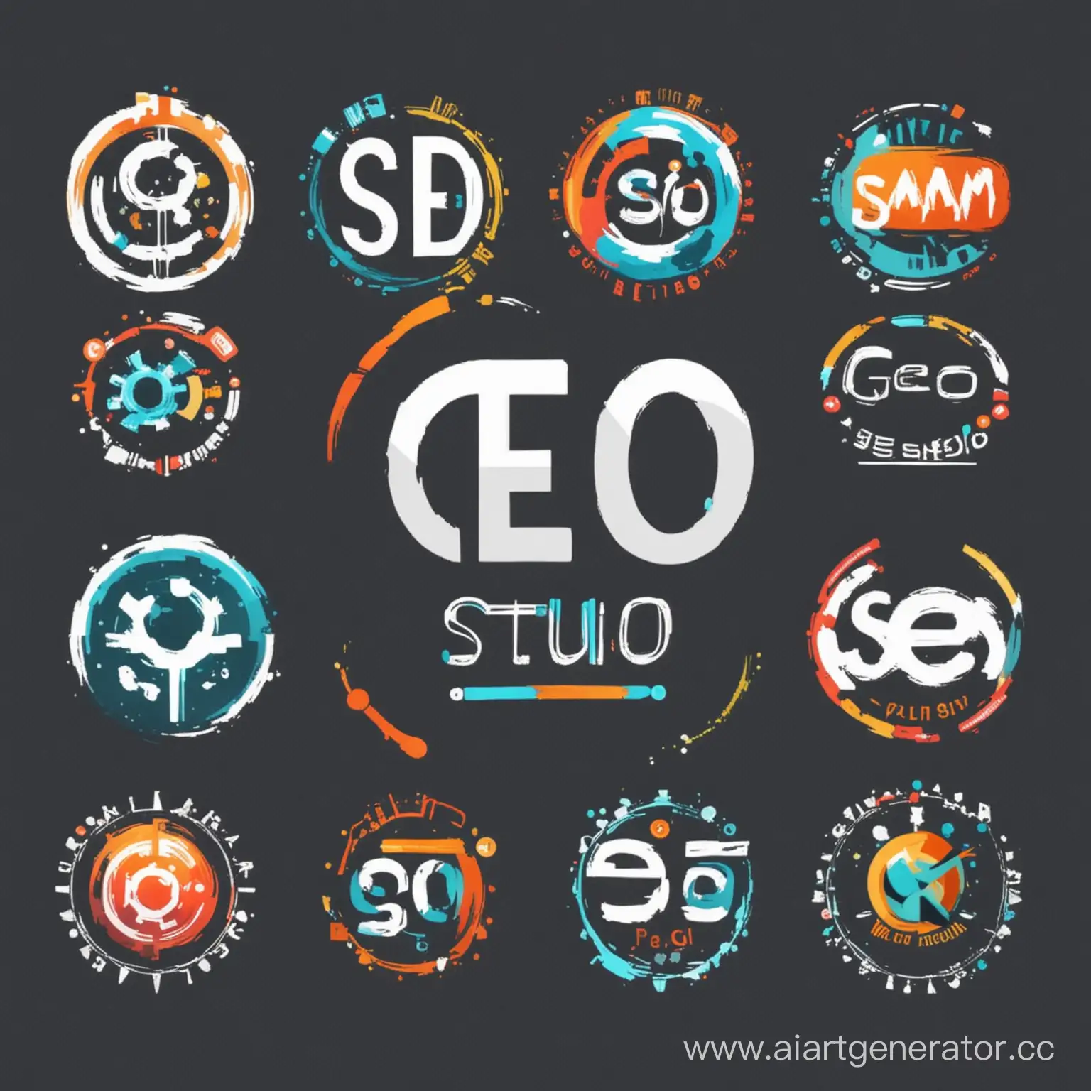 сгенерируй логотип для  вебстудии (seo-продвижение, администрирование, контент менеджмент, анализ конкурентов, аналитика ) . сделай красивый и оригинальный логотип на эту темамиту.