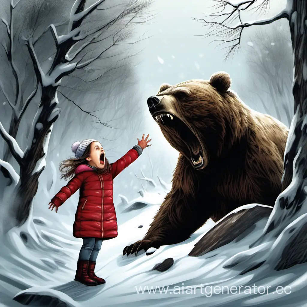 Girl-in-Winter-Screaming-at-Bear-in-Den