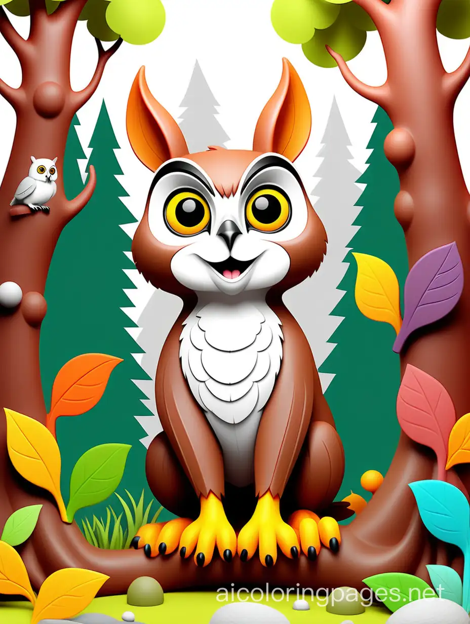 Create a magical forest filled with friendly animals like a wise owl, a playful squirrel, and a cute bunny. Kids can choose vibrant colors for the animals and the lush trees, Coloring Page, black and white, line art, white background, Simplicity, Ample White Space. The background of the coloring page is plain white to make it easy for young children to color within the lines. The outlines of all the subjects are easy to distinguish, making it simple for kids to color without too much difficulty

, Coloring Page, black and white, line art, white background, Simplicity, Ample White Space. The background of the coloring page is plain white to make it easy for young children to color within the lines. The outlines of all the subjects are easy to distinguish, making it simple for kids to color without too much difficulty