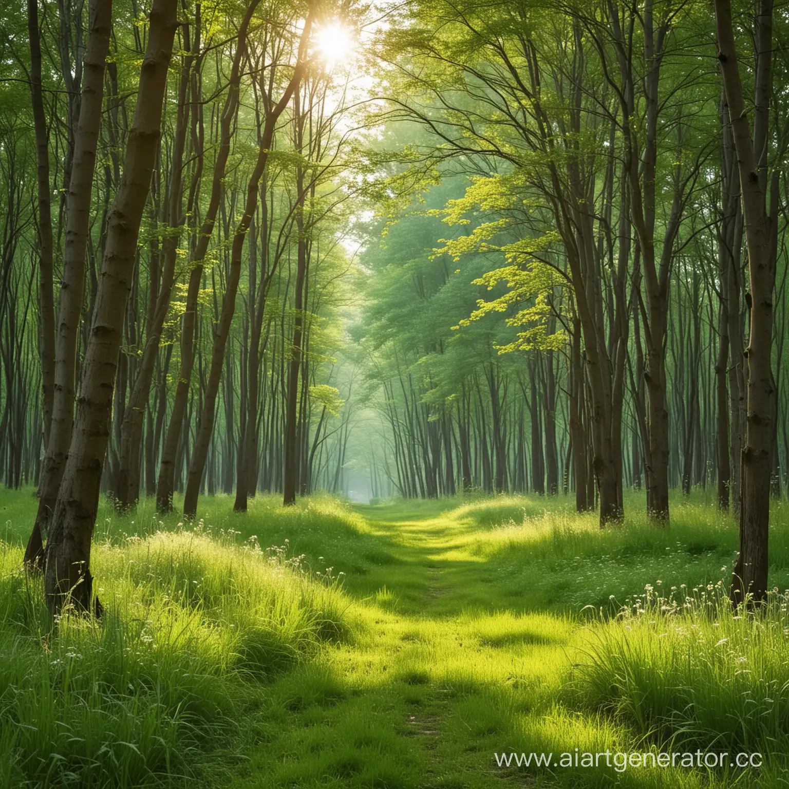 Serene-Forest-Landscape-with-Lush-Trees-and-Vibrant-Grass
