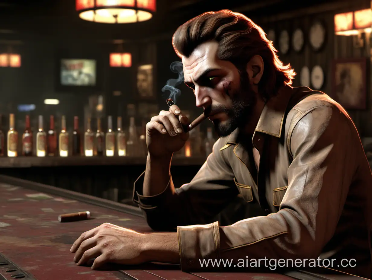 Thoughtful-Man-Smoking-Cigar-at-PostApocalyptic-Bar