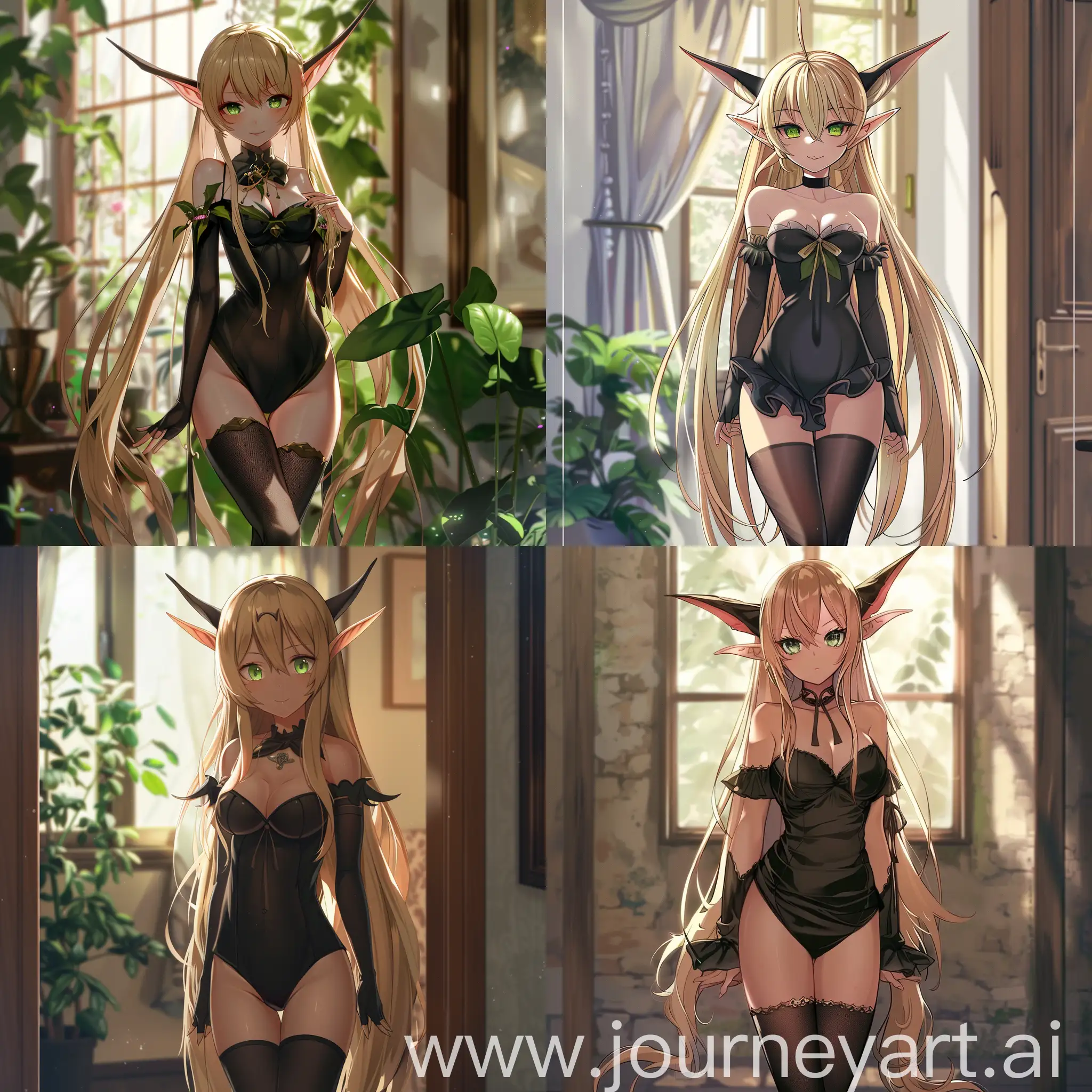Enchanting-AnimeStyle-Elf-in-Black-Dress-and-Stockings