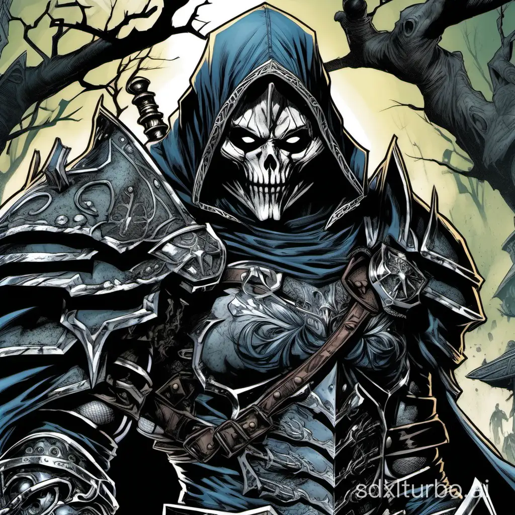 Dramatic-HalfBody-Masked-Death-Knight-in-Fantasy-Comic-Art