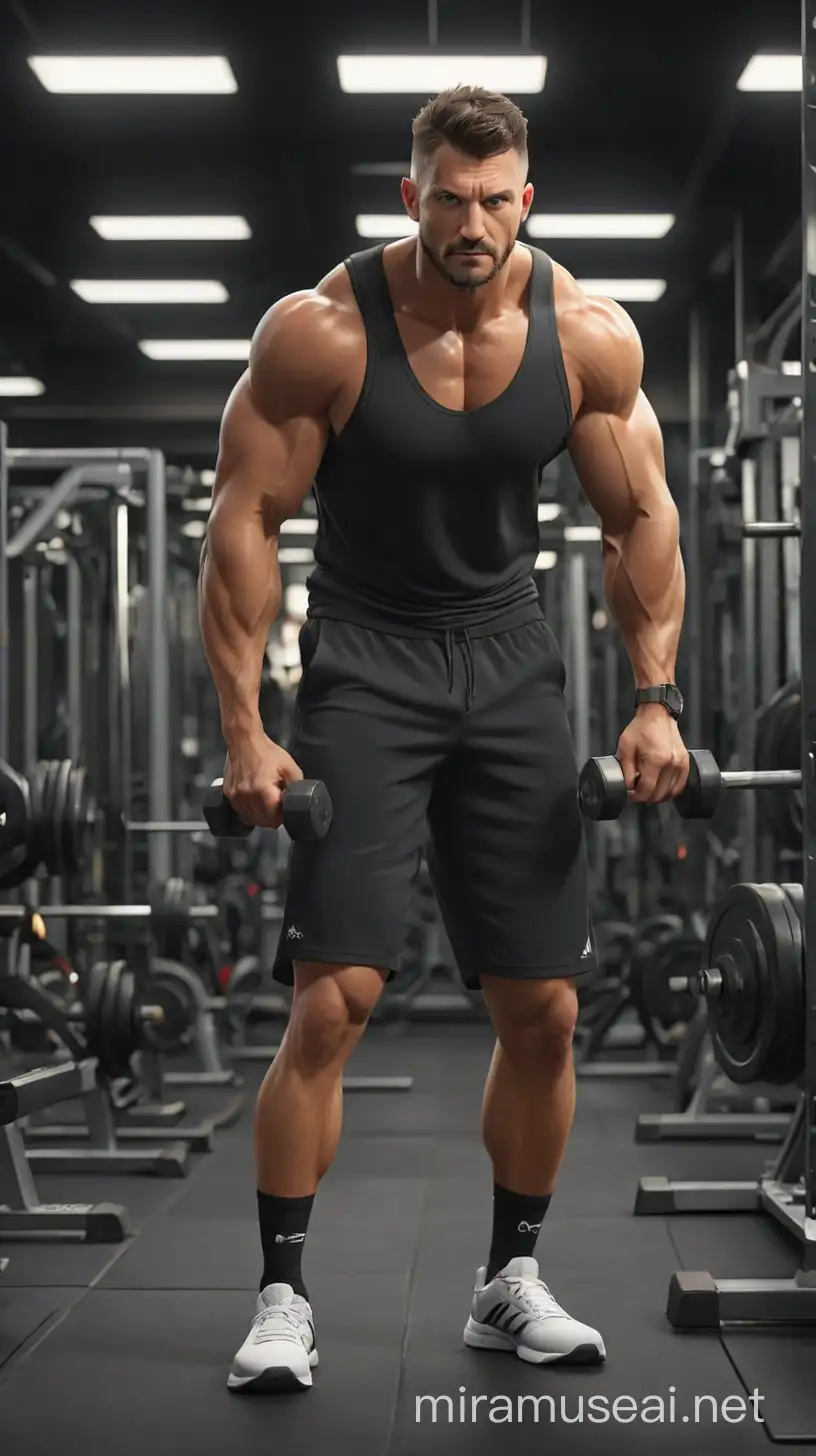 Ultra Realistic 3D Render of Man Exercising in Modern Gym