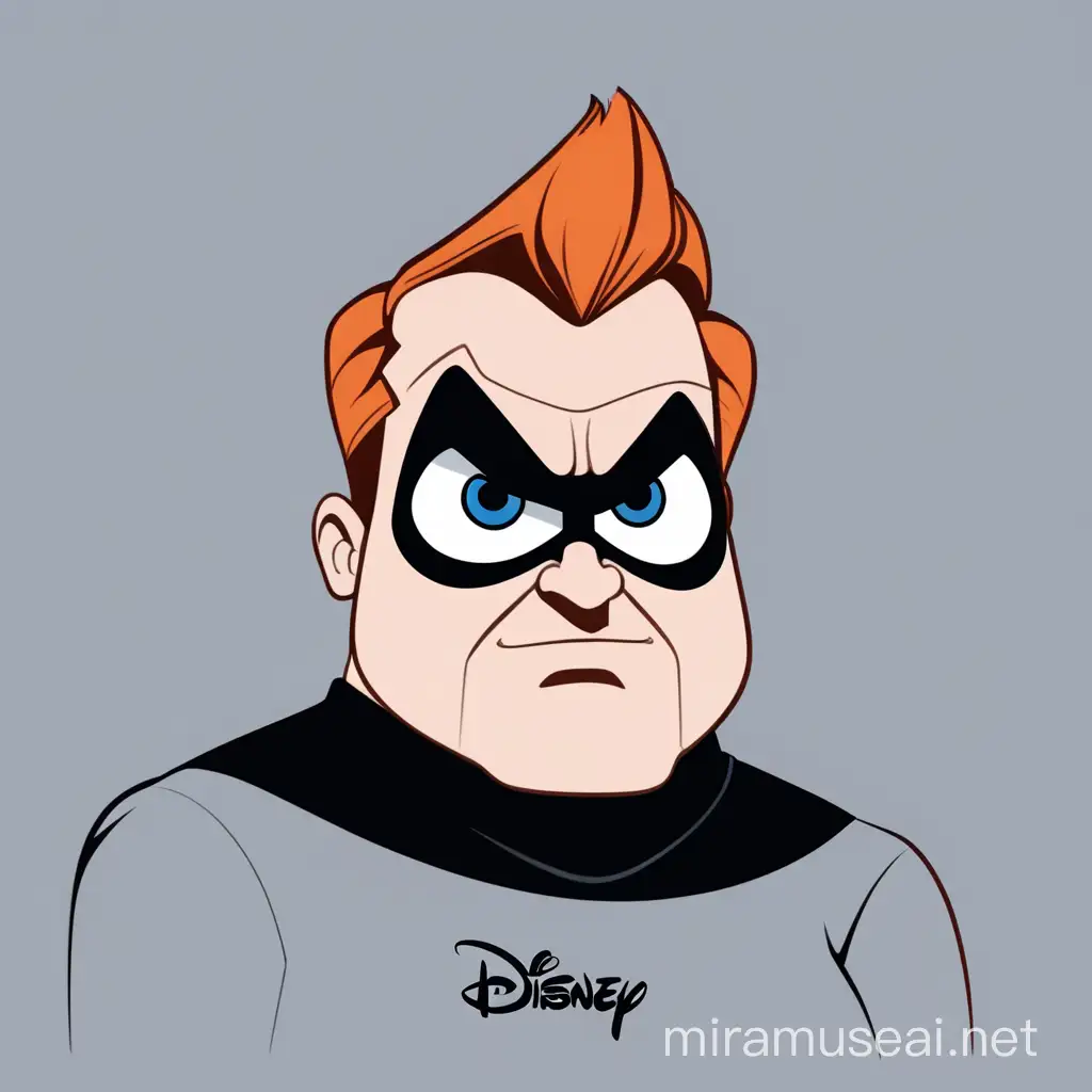Syndrome from Disney, buddy pine from the incredibles, minimalist, vector art, colored illustration with a black outline.