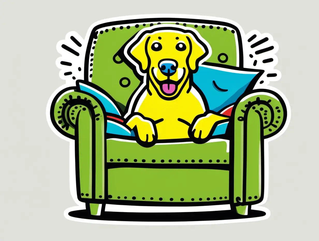 Chill Yellow Labrador in Vibrant Recliner Playful Cartoon Dog Relaxing