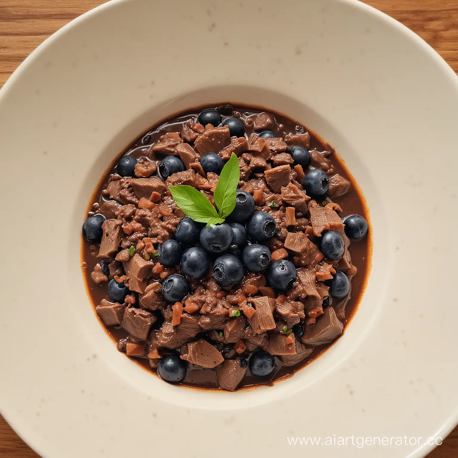 Savory-Elk-Ragout-Dish-with-Garnish-of-Fresh-Blueberries