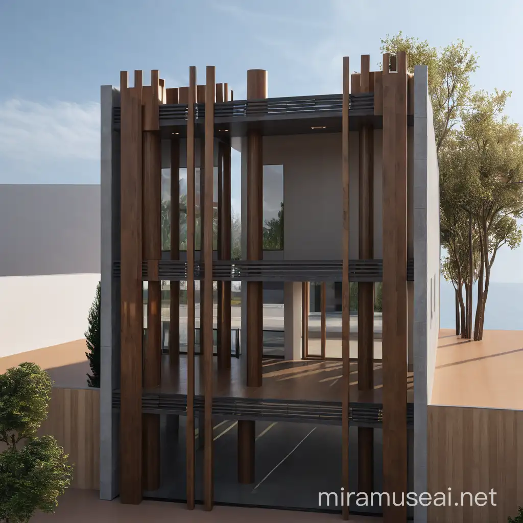 Modern Architecture Simulation with Wood Pillars