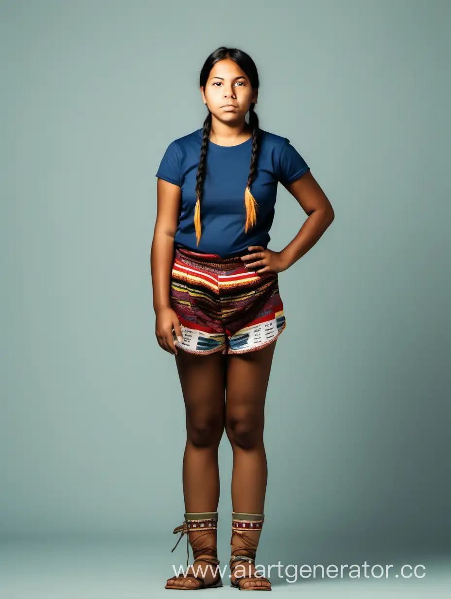 Indigenous-Postwoman-with-Pigtails-in-Shorts