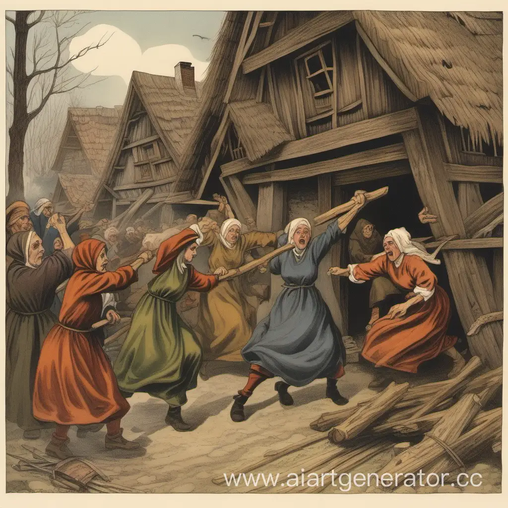 TimberFramed-Village-Old-Slavic-Witches-Battle-in-Traditional-Dresses