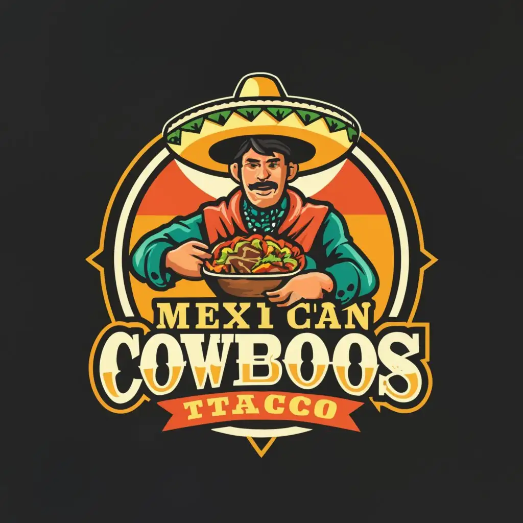 a logo design,with the text "TAQUERIA EL HEREDERO", main symbol:mexican cowboy eating taco with white background,complex,clear background