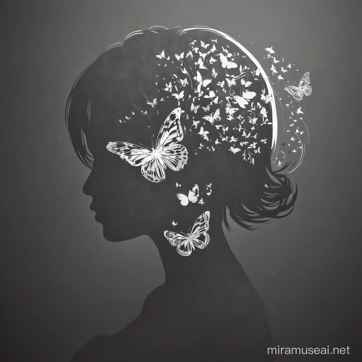 Silhouette of Female with Butterfly Design Hair
