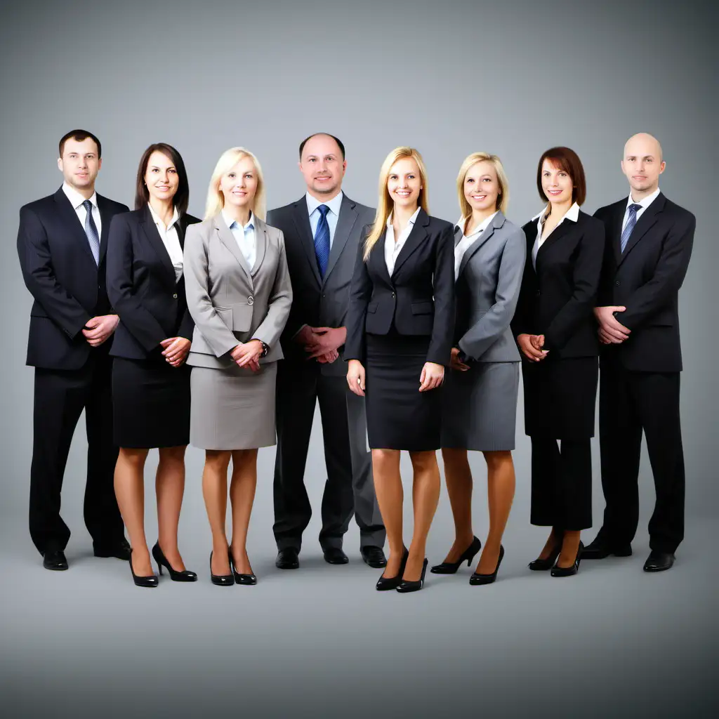 leadership team, four men, four women, only caucasian, professional, grey background