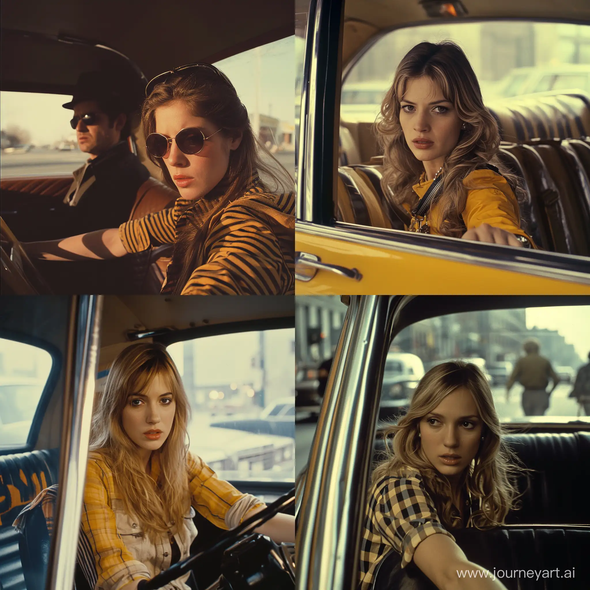 Amanda Seyfried in a cab with travis bickle, taxi driver 1976 movie screenshot, 35mm, martin scosece cinematography