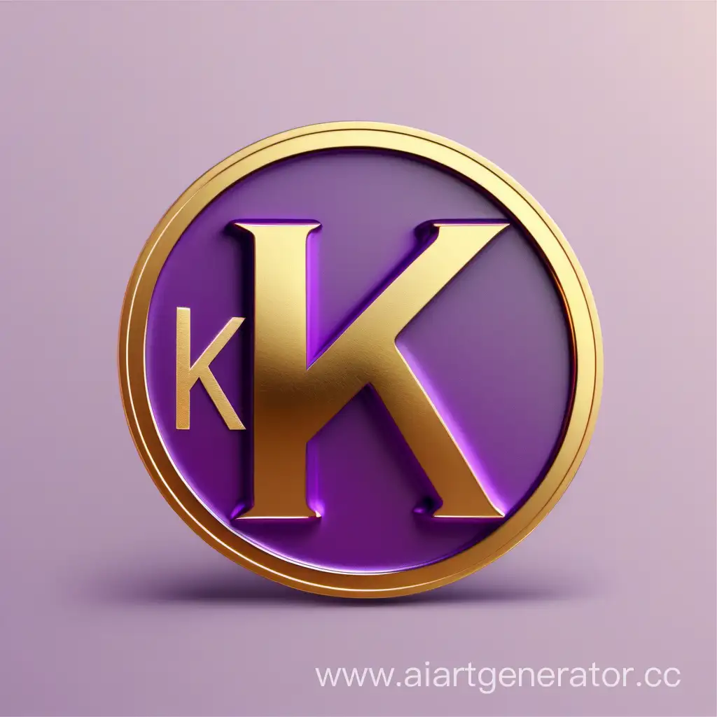 монета в золотых и фиолетовых цветах с буквой K минимализм