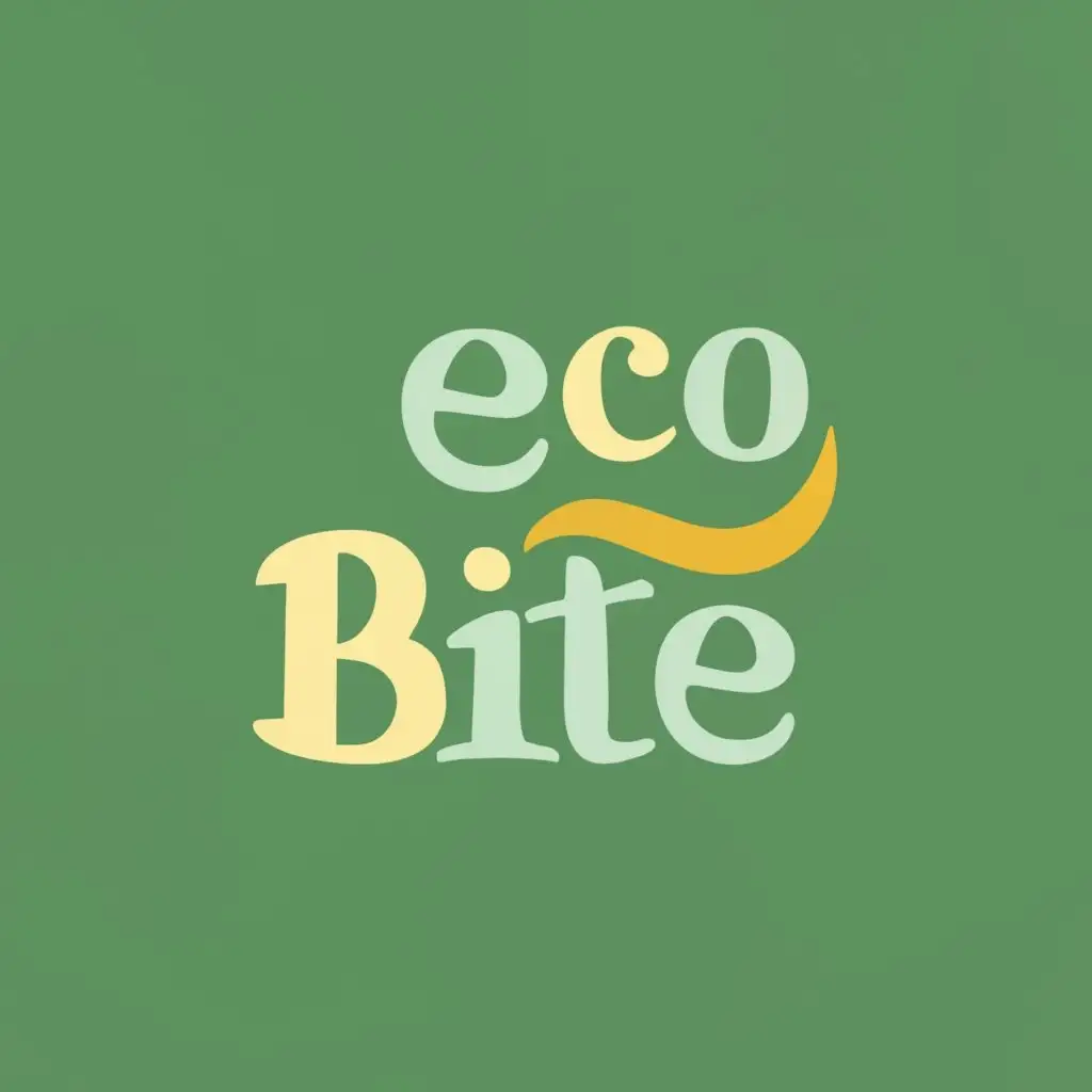 logo, text with earth colors, green, yellow and brown colors, shpws a bite, with the text "ECO Bite", typography