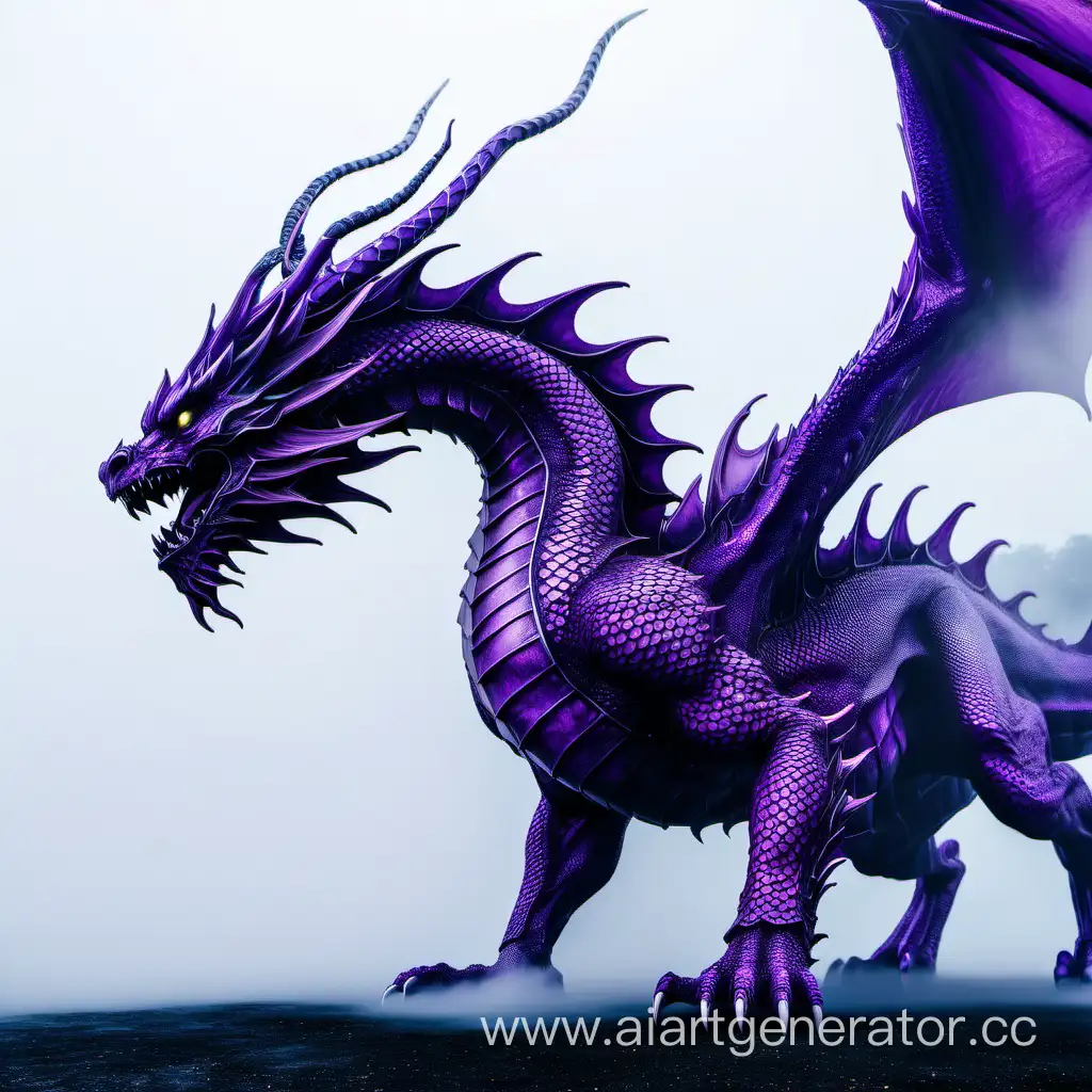 Огромный фиолетовый дракон в тумане