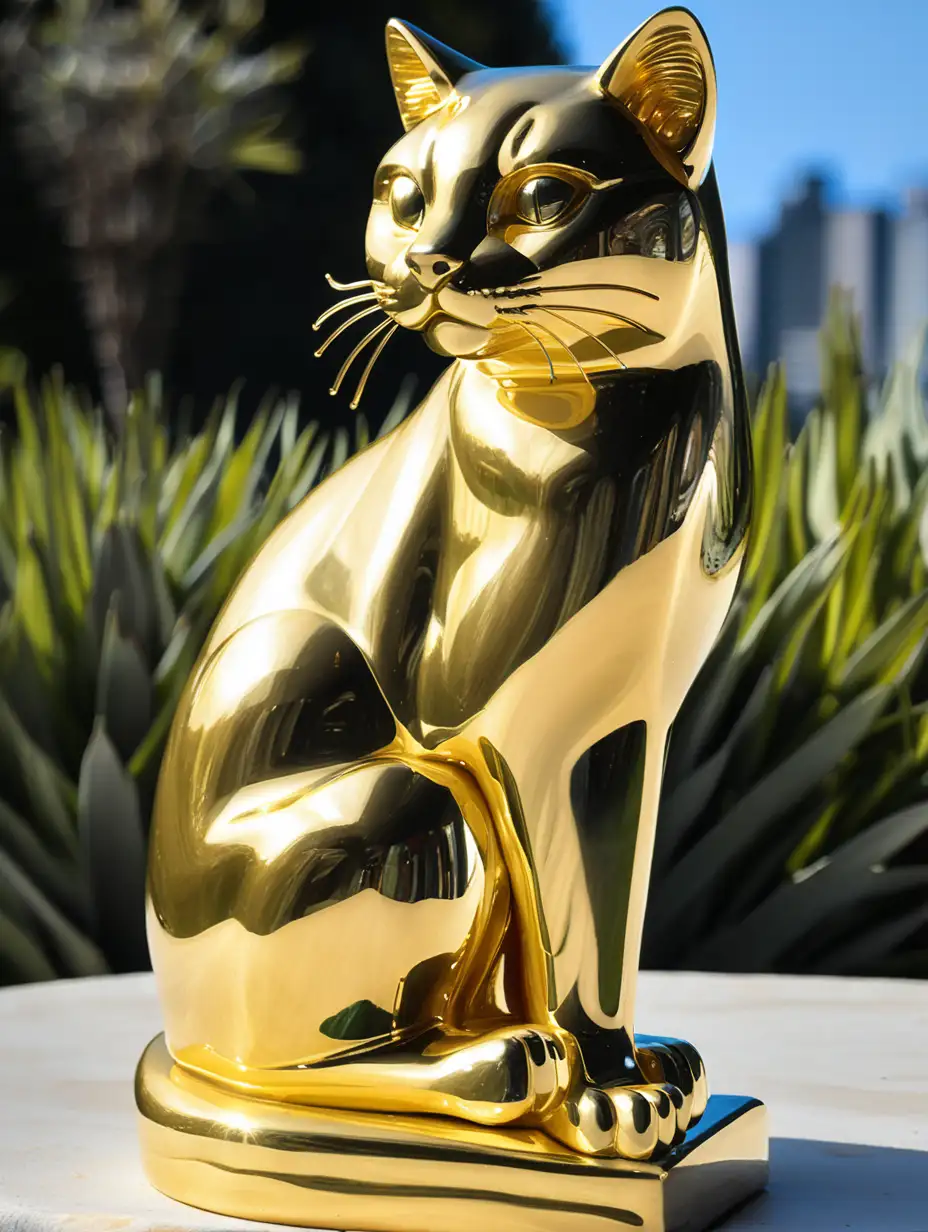 Elegant Golden Cat Statue with Crossed Paws Luxurious Decor Accent