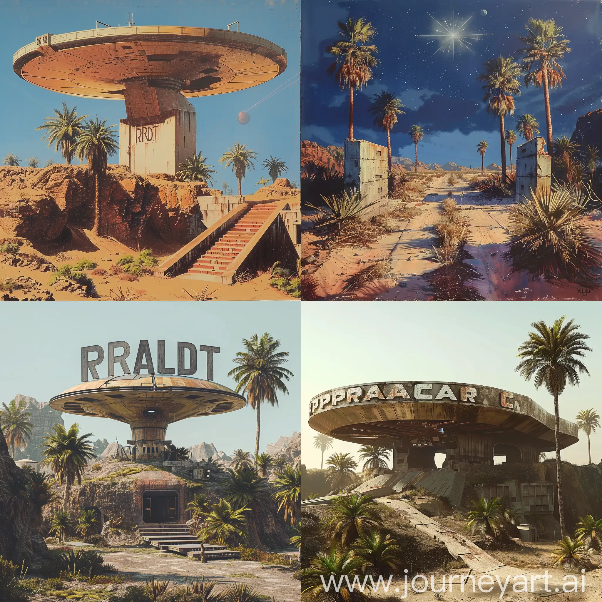 Retrofuturistic-Desert-Landscape-with-Abandoned-Radar-Station