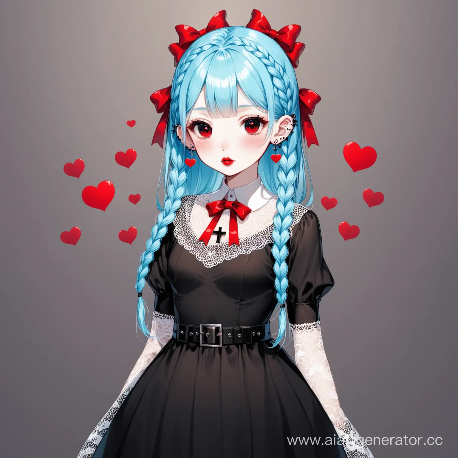 Adorable-Girl-with-Light-Blue-Braids-and-Red-Bow-Accents-in-Black-Dress