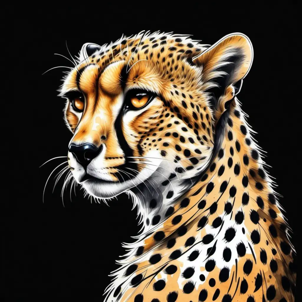 Graceful Cheetah in Graphic Cartoon Style on Black Background
