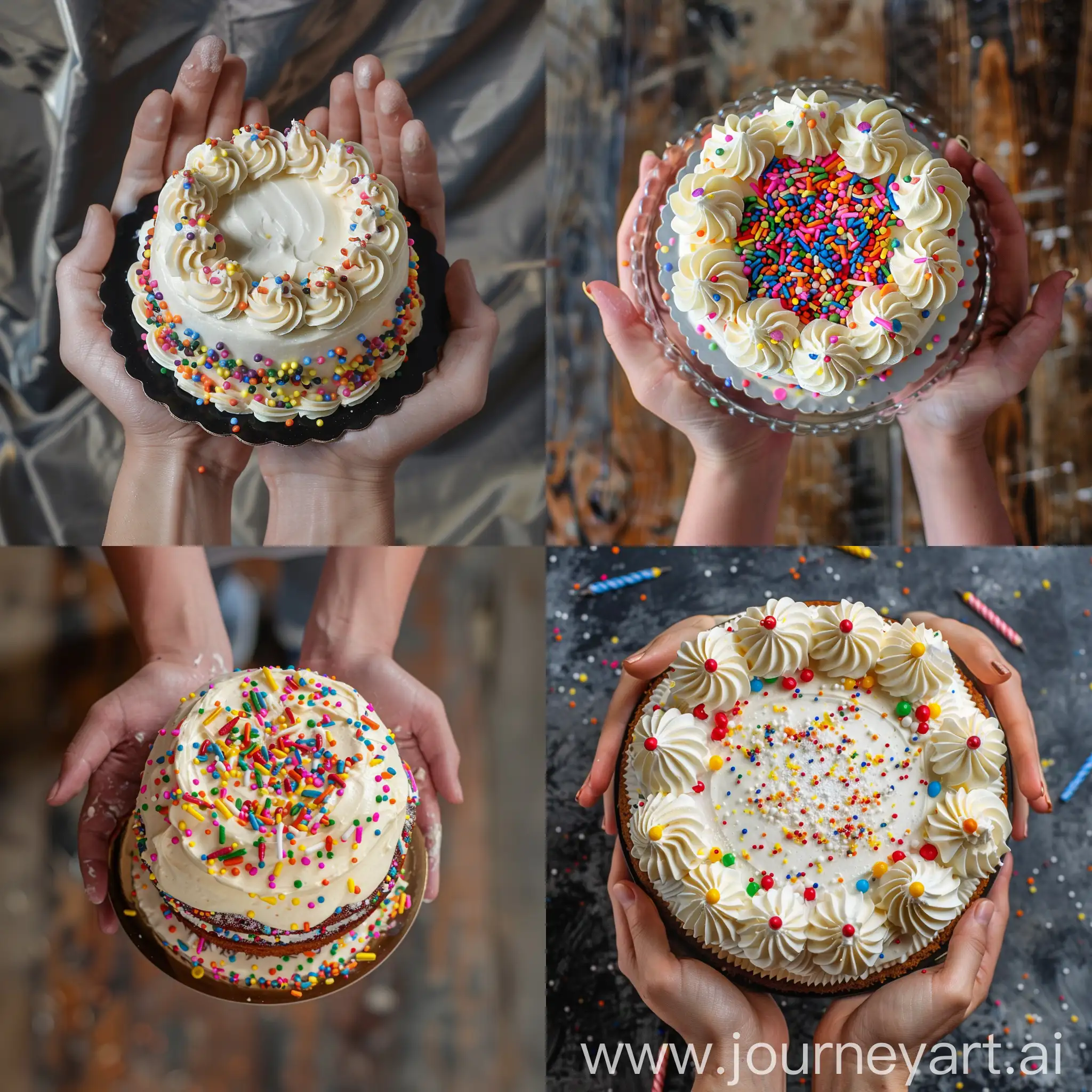 birthday cake in double hand,top view