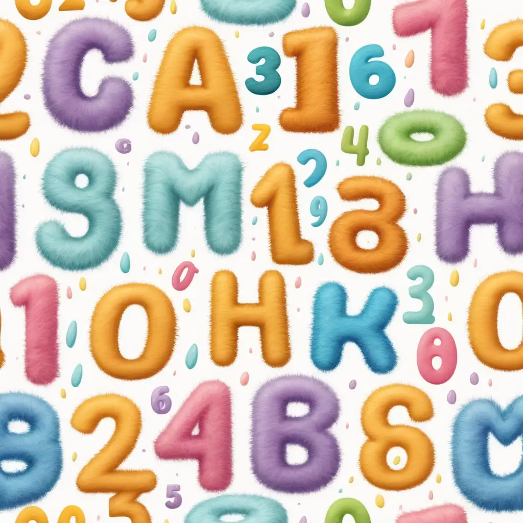 Numbers and letters with soft and fluffy texture