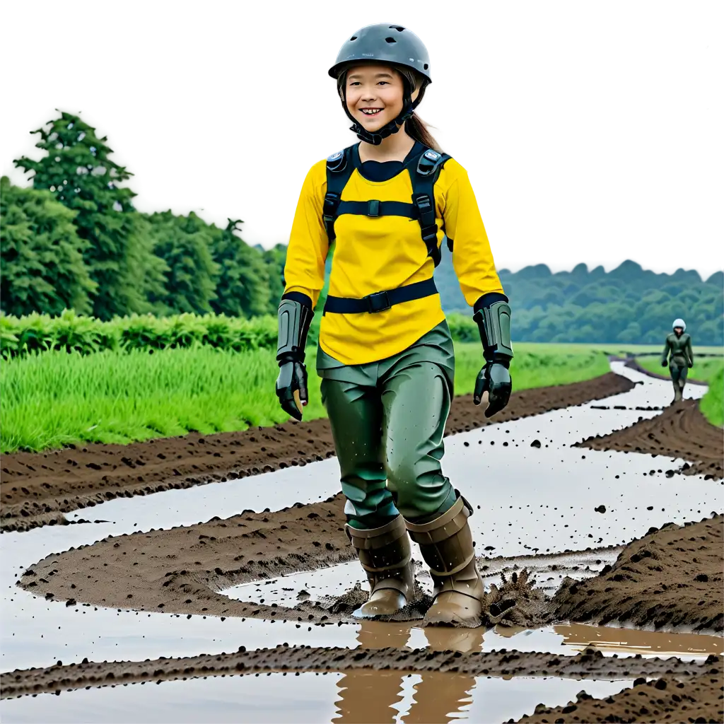 Captivating-PNG-Image-Brave-Girl-Wearing-Helmet-and-Boots-in-Muddy-Water