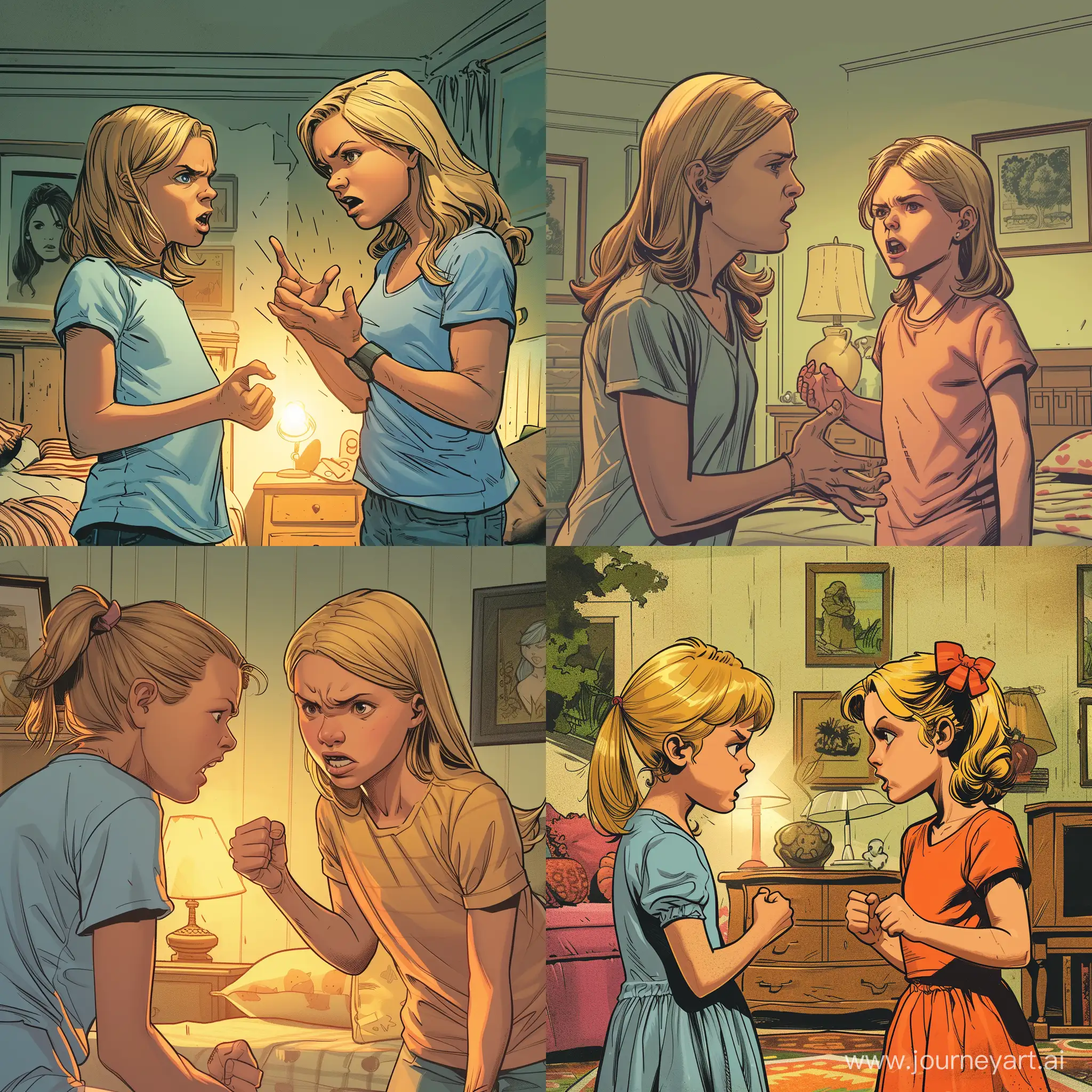 Contentious-Discussion-Between-Mother-and-Daughter-in-Dimly-Lit-Room-American-Comic-Book-Style