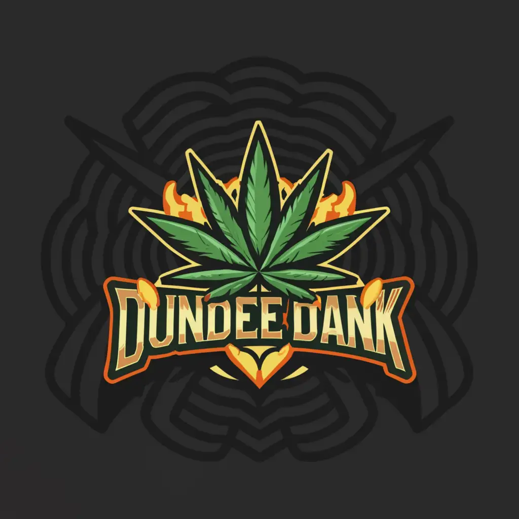 a logo design,with the text "dundee dank", main symbol:hemp leaf with cool Japanese
 style

,complex,be used in Entertainment industry,clear background