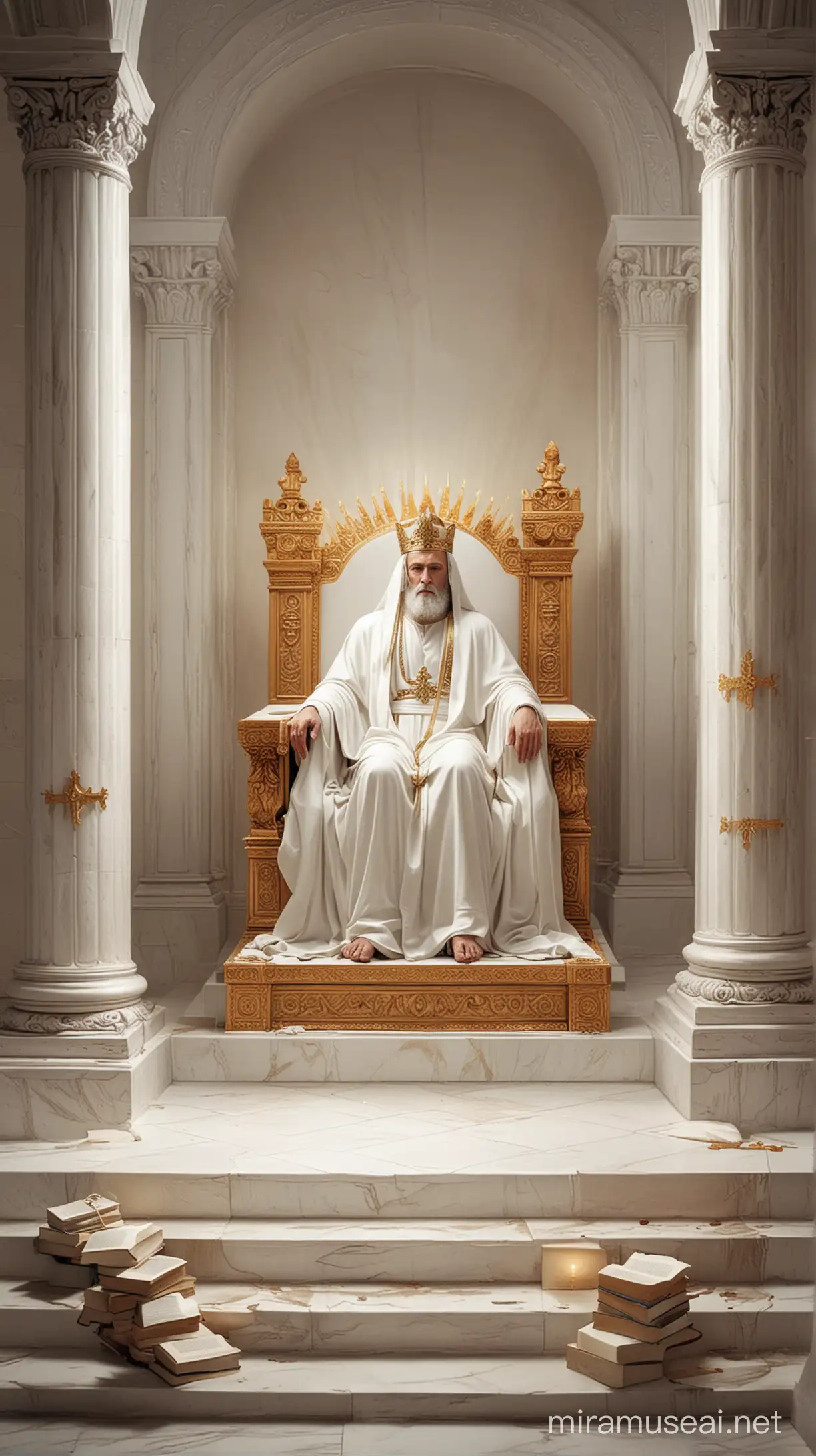 Divine Judgement God Seated on White Throne with Open Books