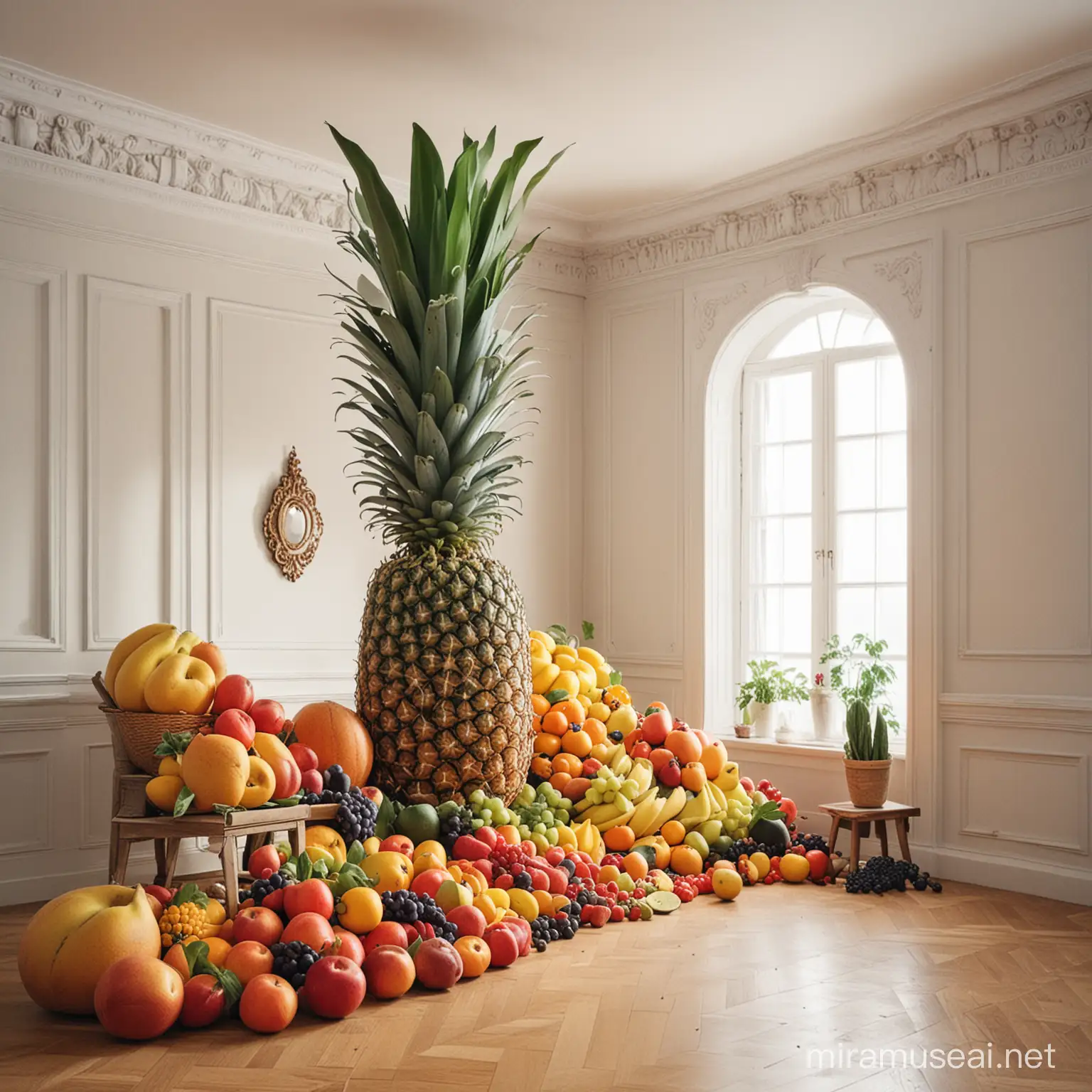 Giant Fresh fruits in a room