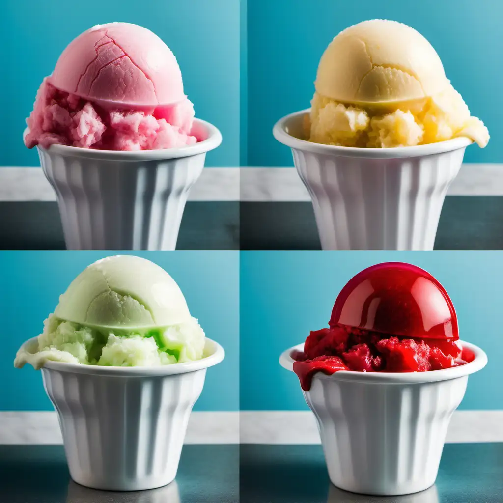 Create a collage of Italian ice scoops in a cup