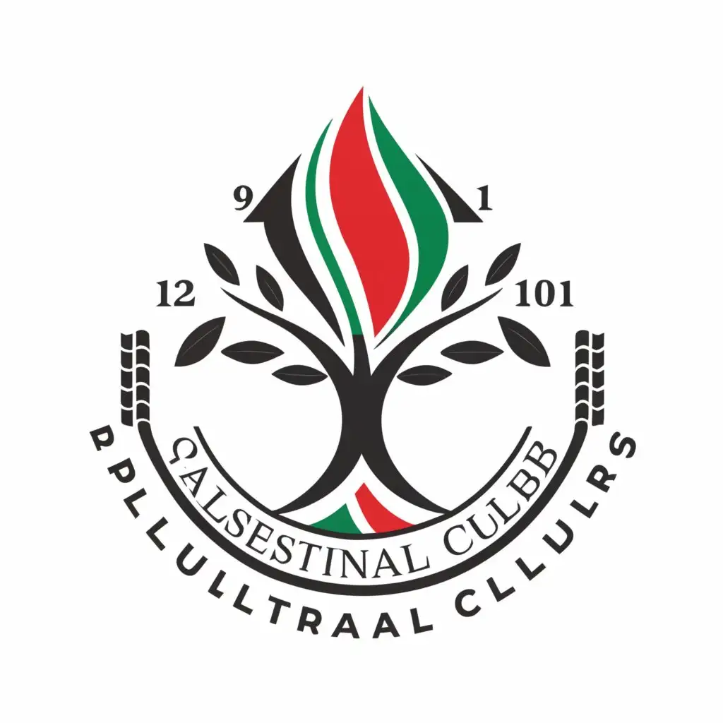 a logo design,with the text "Palestinian cultural club", main symbol:Palestine flag with olive tree and keffiyeh,Minimalistic,clear background