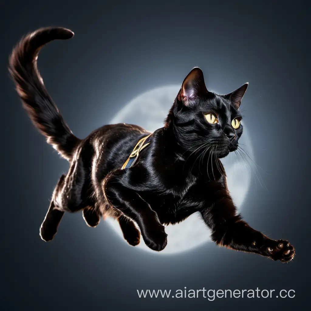 Graceful Black Cat Soaring through Night Sky | AI Art Generator