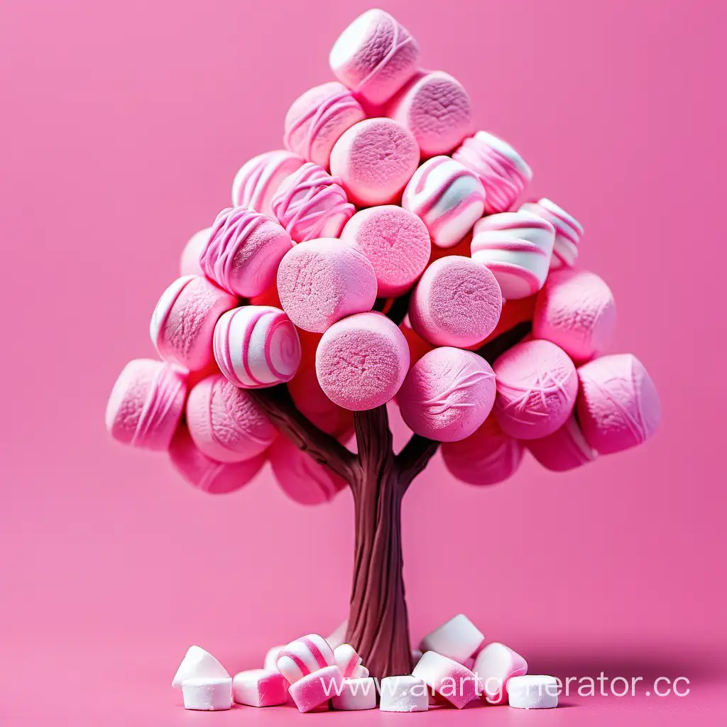 Дерево розовое конфетное из маршмеллоу