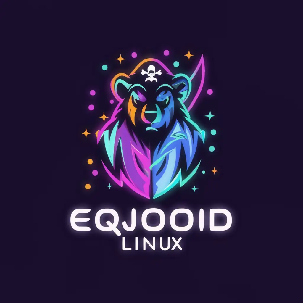LOGO-Design-For-Eqoid-Linux-Bold-Neon-Pirate-Bear-on-Clear-Background