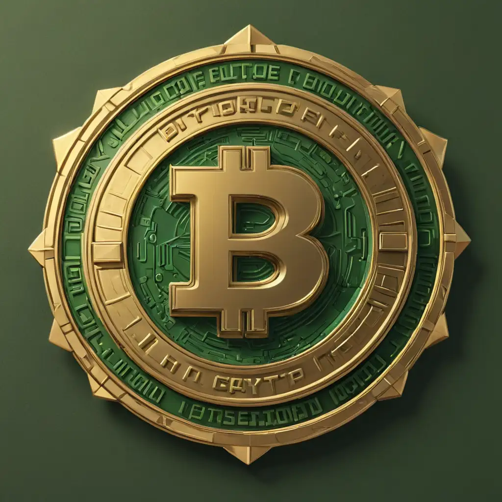 Create a company logo with the follow text "CRYPTO P.I.". It combines elements of a Private Investigator's badge and a Bitcoin symbol. The gold and military green colors add a touch of sophistication and authority.