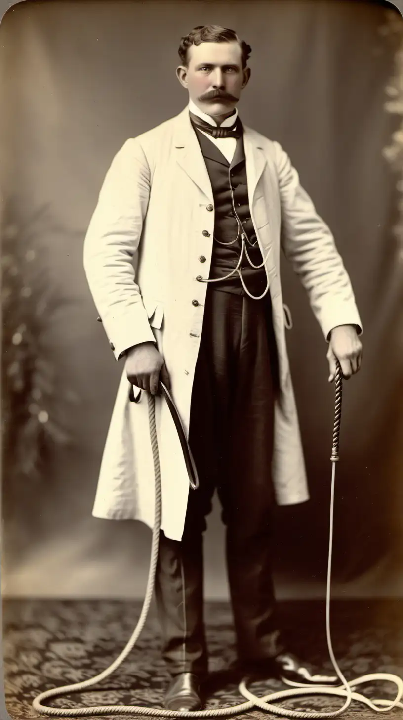 Historical Portrait of a White Man with a Whip in the 1900s