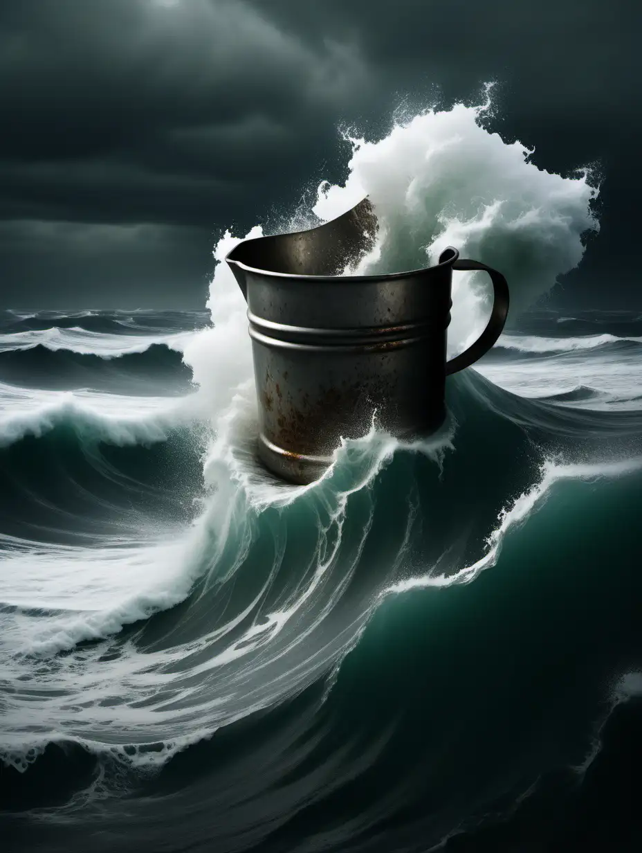 Stormy Seas with Weathered Western Measuring Cup