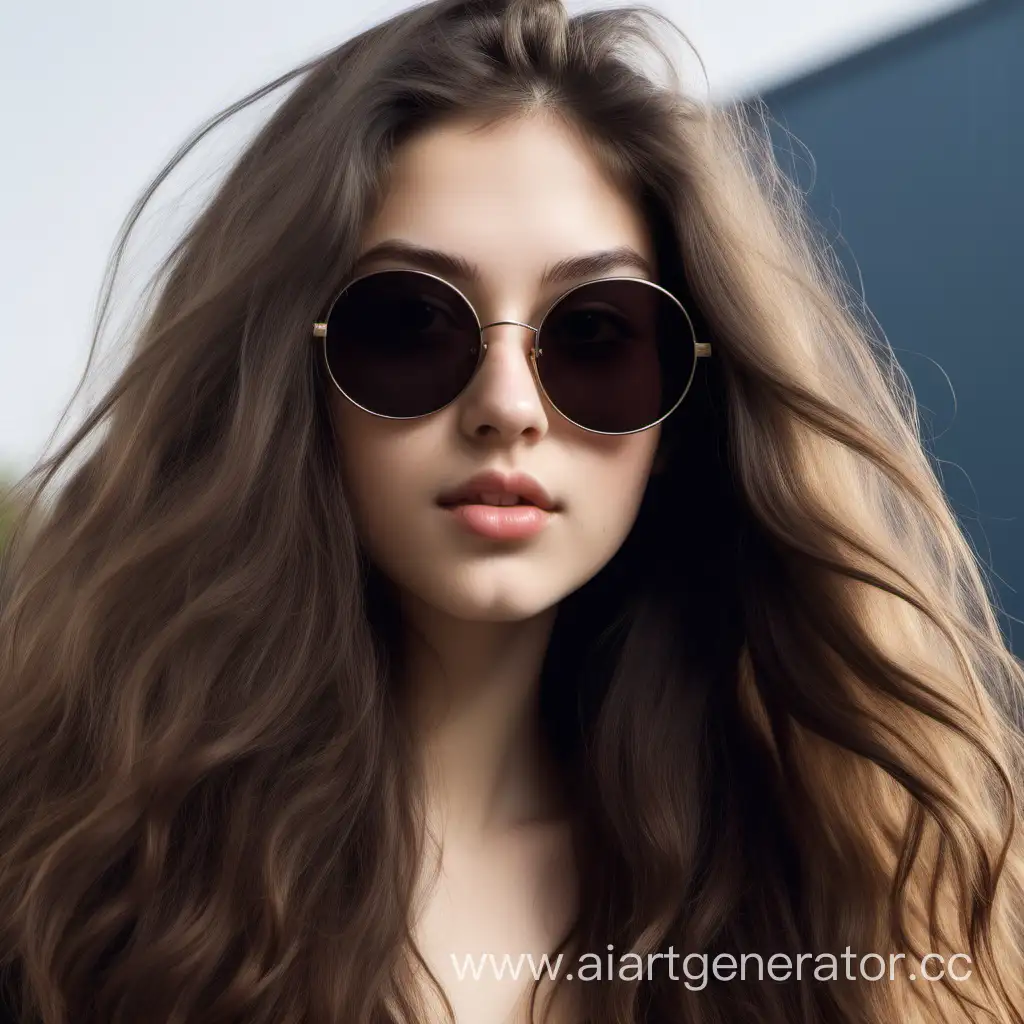 Stylish-Brunette-Woman-in-Sunglasses-with-Long-Fluffy-Hair-22YearOld-Fashion-Icon