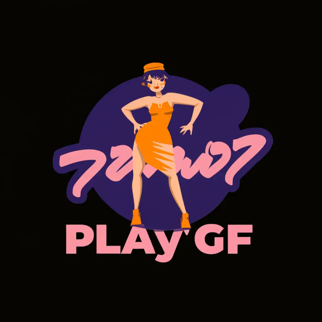 LOGO-Design-For-PlayGF-Vibrant-Text-with-Iconic-Super-Short-Skirt-Cam-Girl-on-Clear-Background